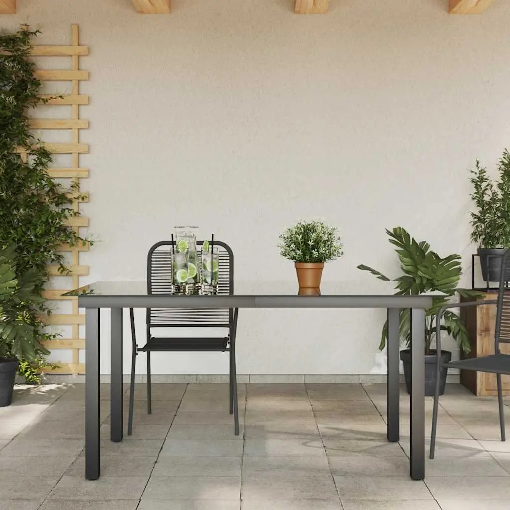 Garden Table Black Aluminium Frame Glass Top 150 x 90 x 74 cm Outdoor Patio Furniture
