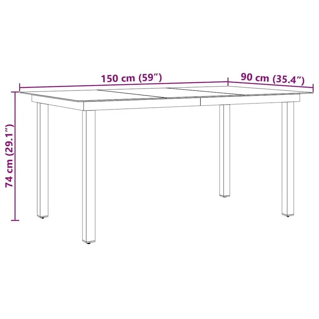 Garden Table Black Aluminium Frame Glass Top 150 x 90 x 74 cm Outdoor Patio Furniture