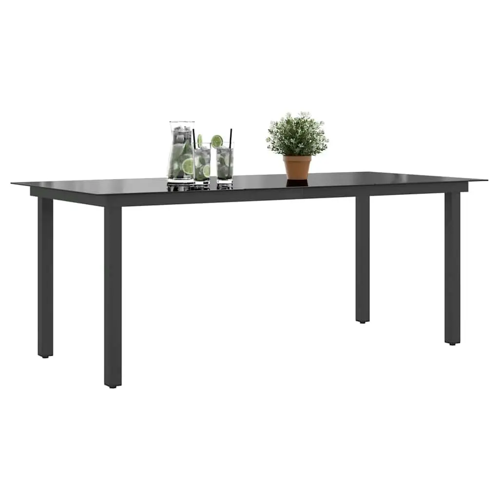 Outdoor Dining Table Weather Resistant Black Glass Top 190 x 90 x 74 cm