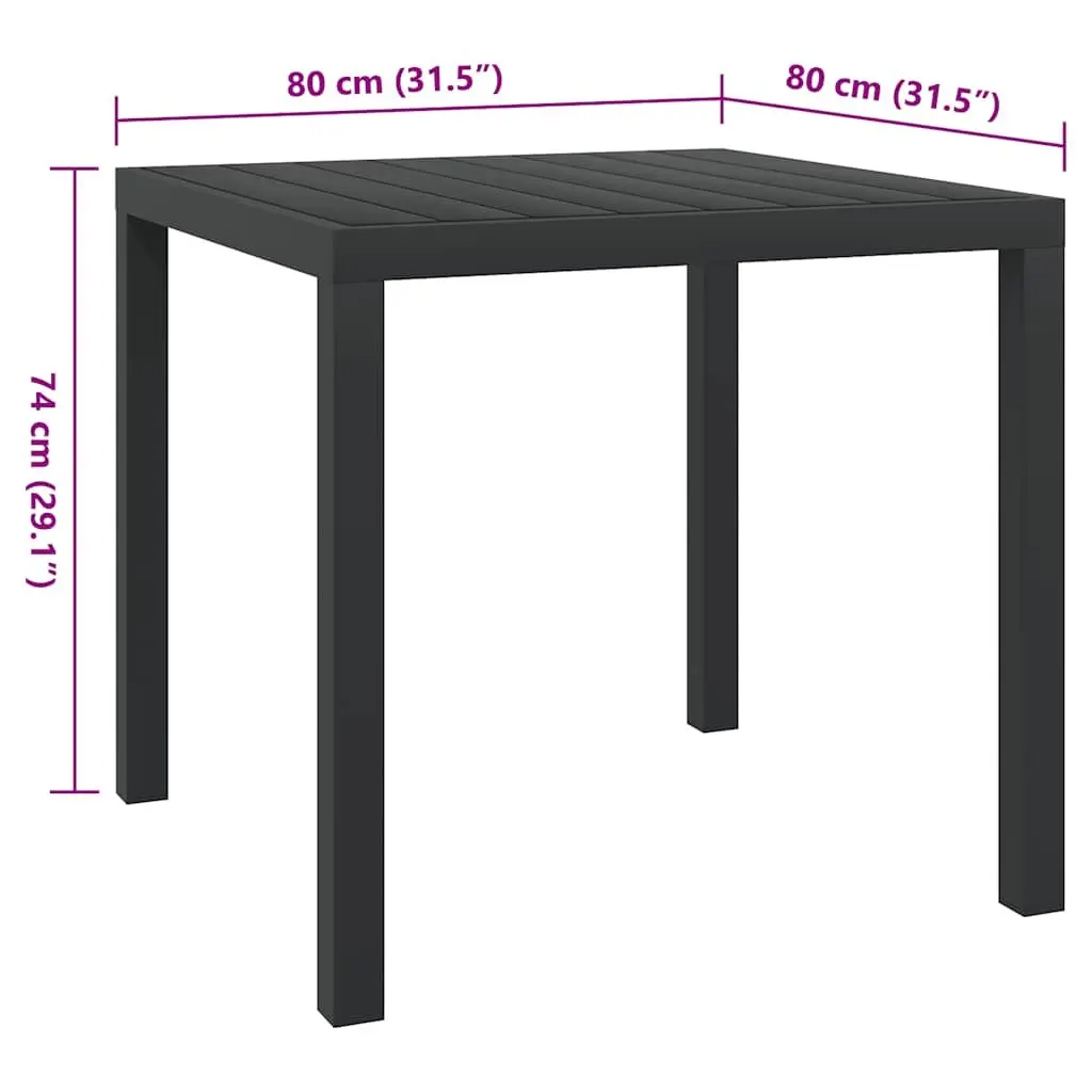 Outdoor Garden Table Weather Resistant Black 80x80x74cm