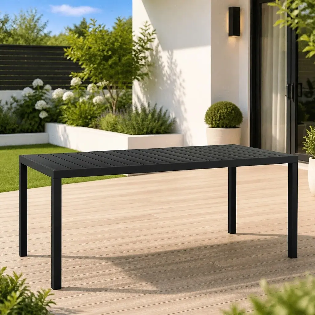 Outdoor Garden Table Black 185x90x74cm Weather-resistant Aluminium Frame
