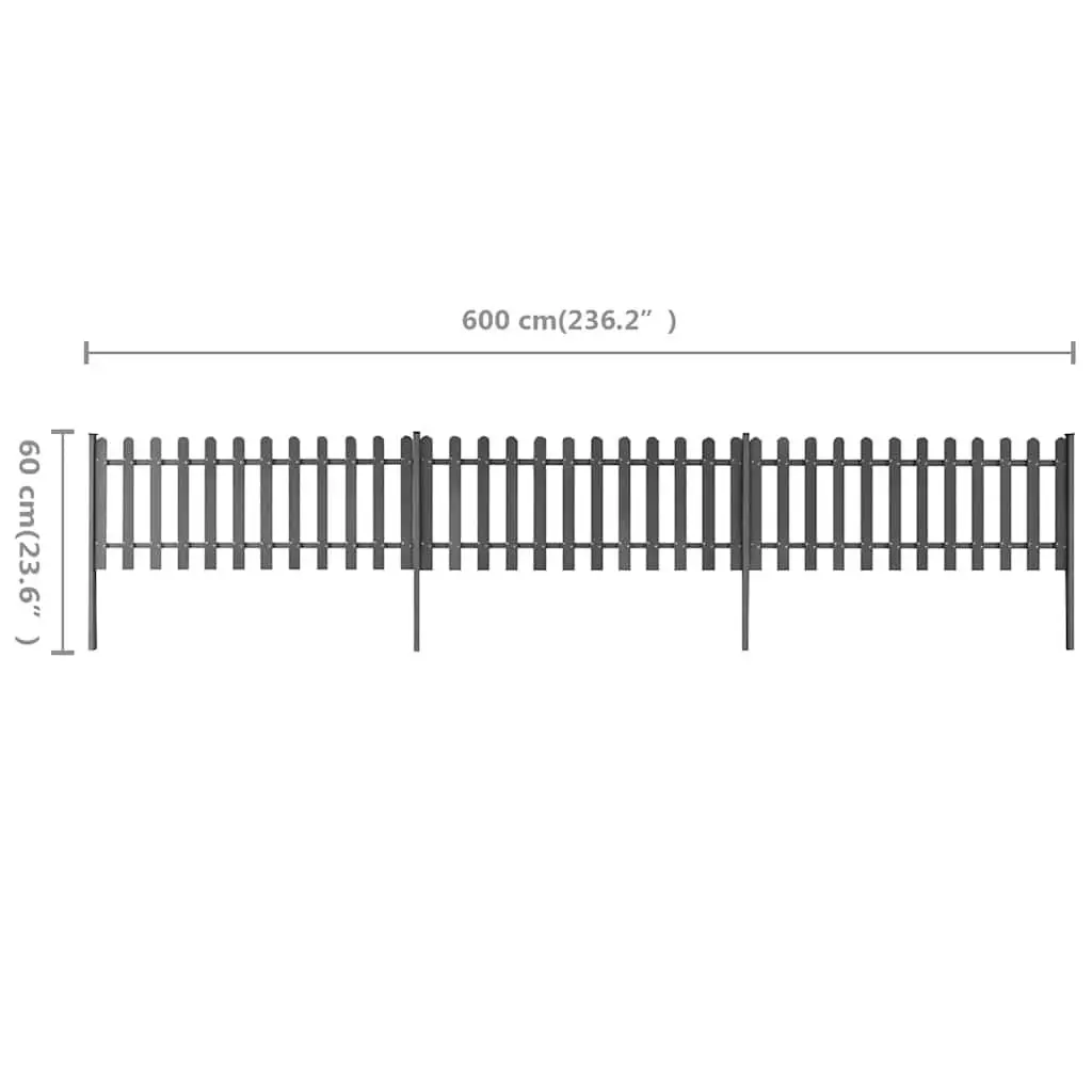Picket Fence 3 pcs Water and Rot Resistant WPC Grey 600x60 cm Garden Outdoor Decorative