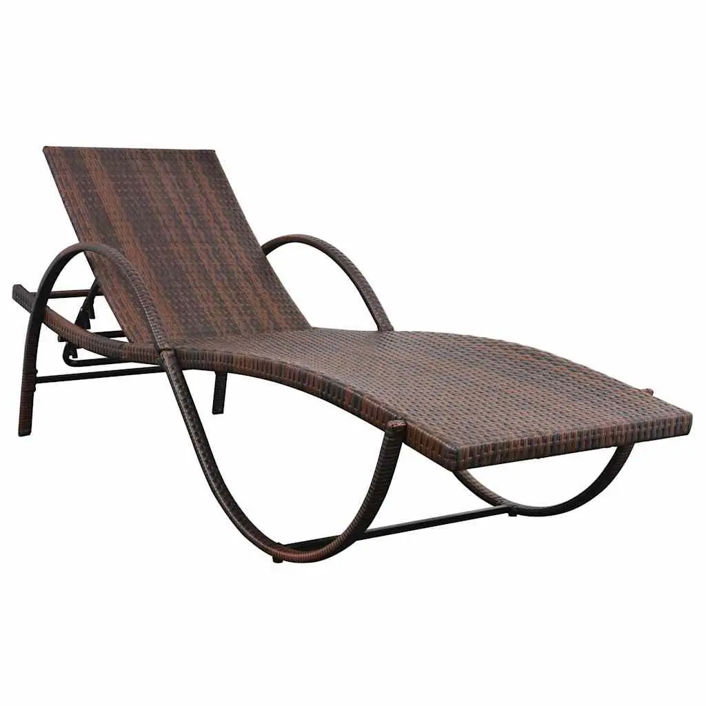 Sun Lounger Outdoor Garden Patio Reclining Chair Brown with Thick Removable Cushion