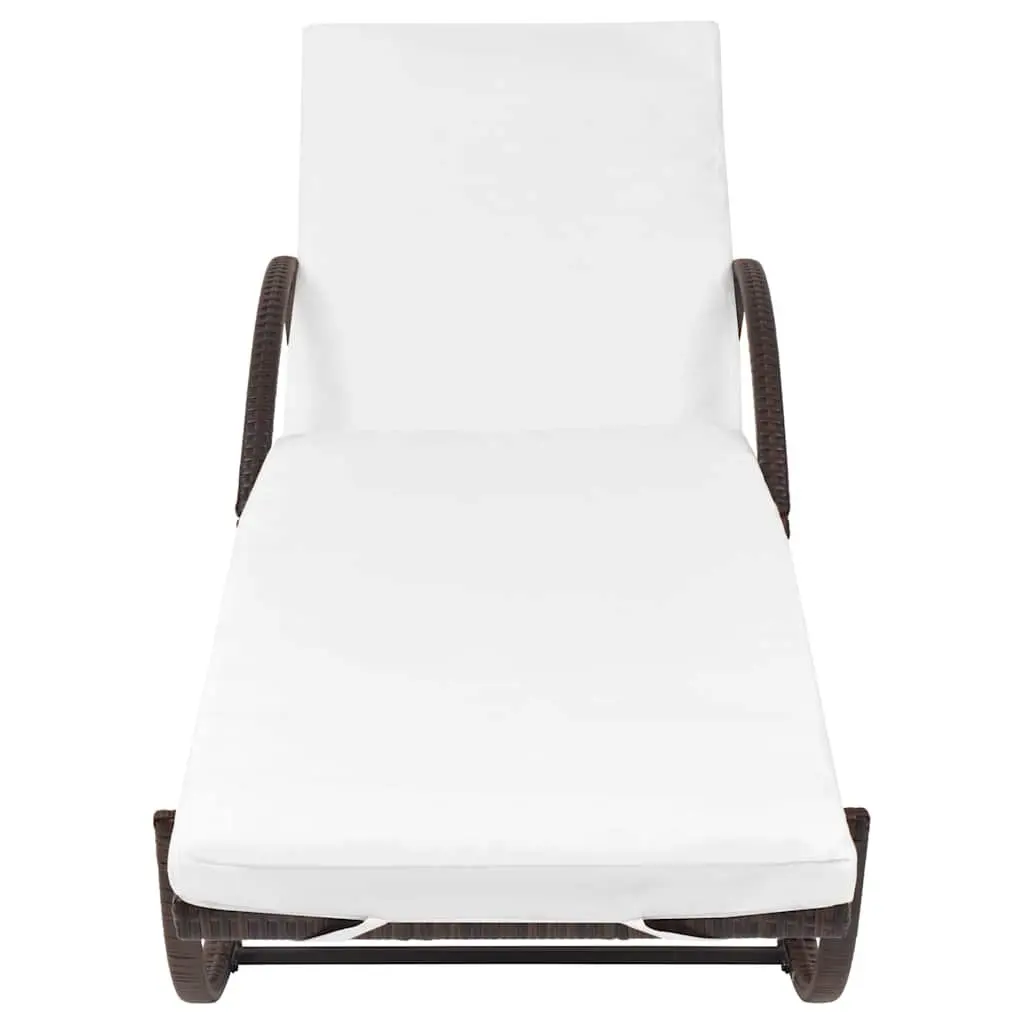 Sun Lounger Outdoor Garden Patio Reclining Chair Brown with Thick Removable Cushion