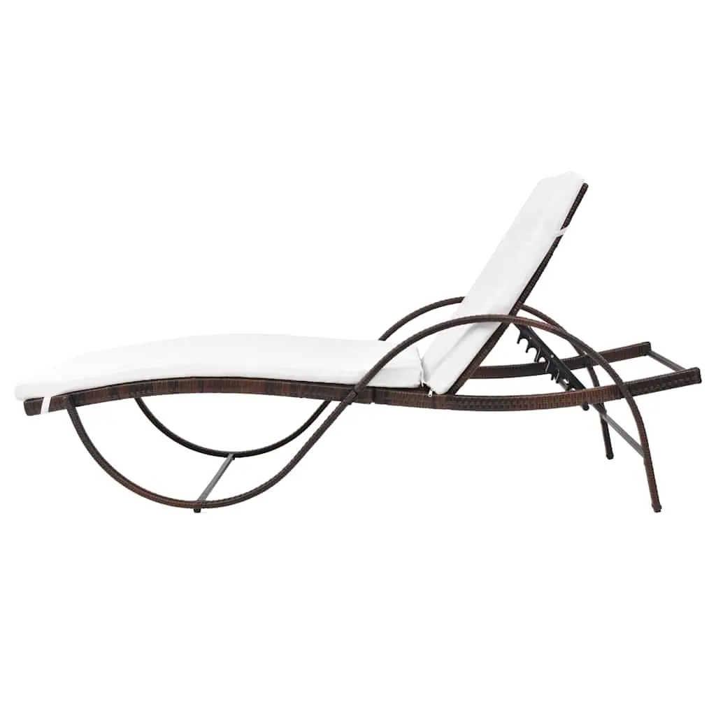 Sun Lounger Outdoor Garden Patio Reclining Chair Brown with Thick Removable Cushion