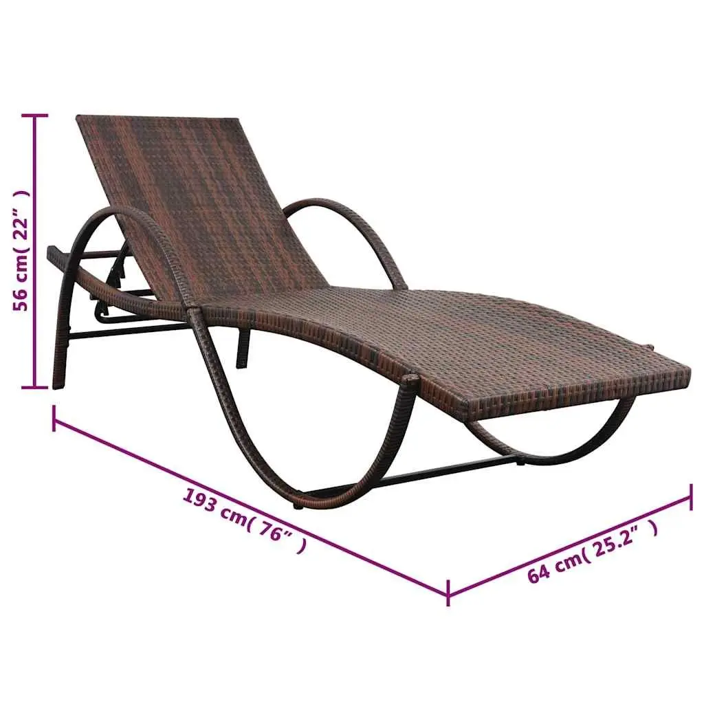 Sun Lounger Outdoor Garden Patio Reclining Chair Brown with Thick Removable Cushion