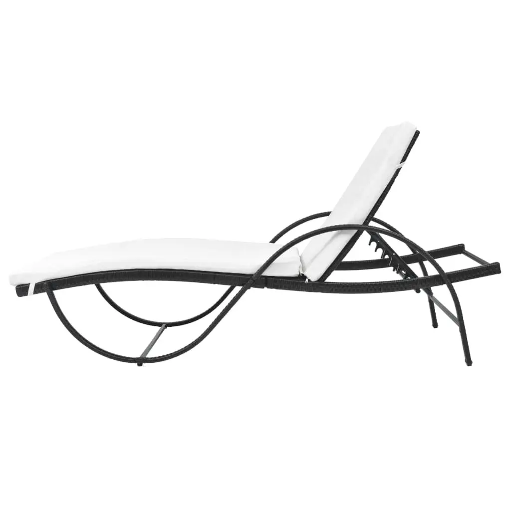 Sun Lounger PE Rattan Outdoor Garden Patio Lounge Chair Black with Cushion