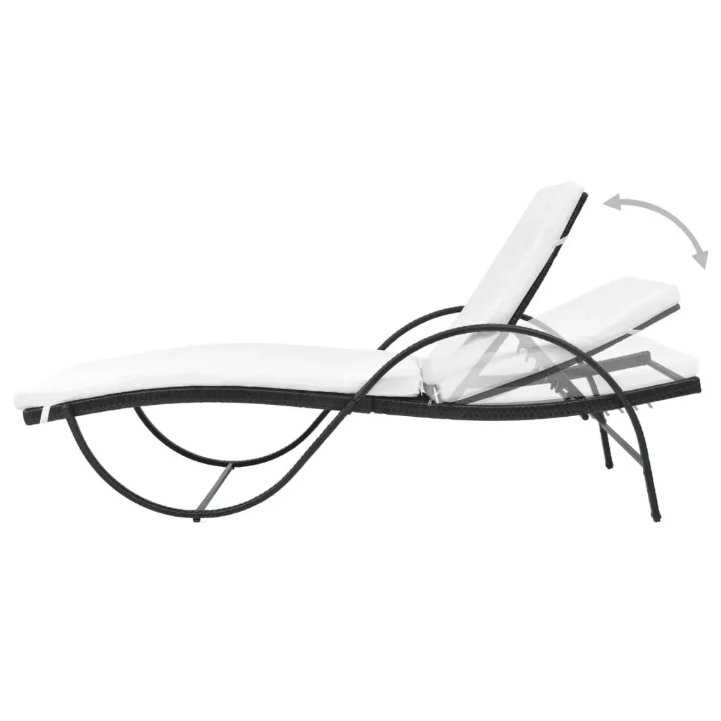 Sun Lounger PE Rattan Outdoor Garden Patio Lounge Chair Black with Cushion