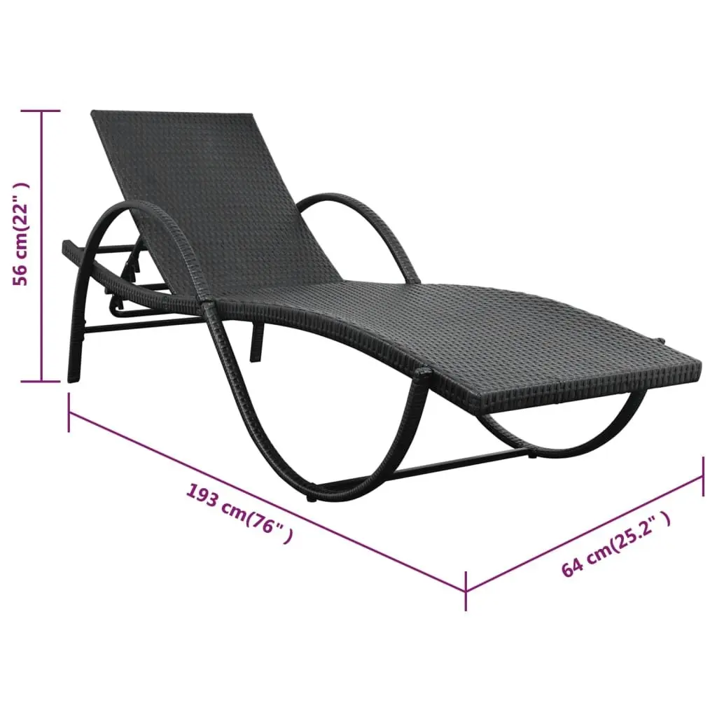 Sun Lounger PE Rattan Outdoor Garden Patio Lounge Chair Black with Cushion
