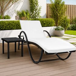Sun Lounger with Cushion and Side Table Outdoor Garden Patio Recliner Furniture