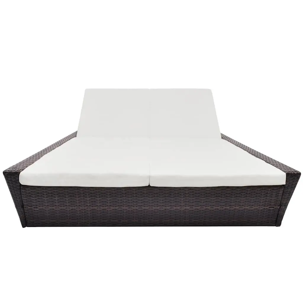 Outdoor Lounge Bed Adjustable Backrests Double Size Weather-Resistant PE Rattan Brown