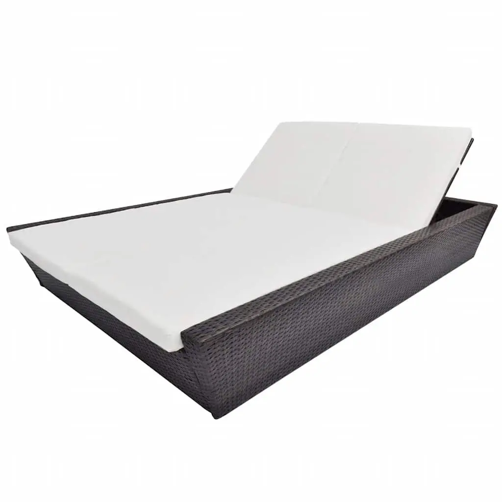 Outdoor Lounge Bed Adjustable Backrests Double Size Weather-Resistant PE Rattan Brown