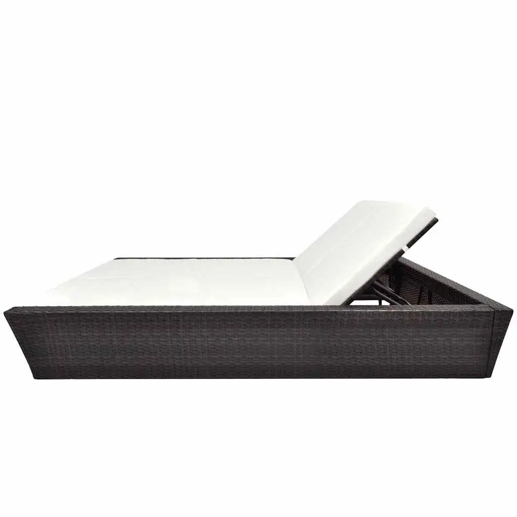 Outdoor Lounge Bed Adjustable Backrests Double Size Weather-Resistant PE Rattan Brown
