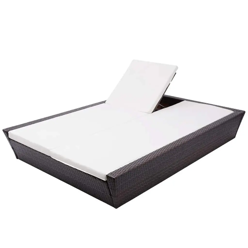 Outdoor Lounge Bed Adjustable Backrests Double Size Weather-Resistant PE Rattan Brown