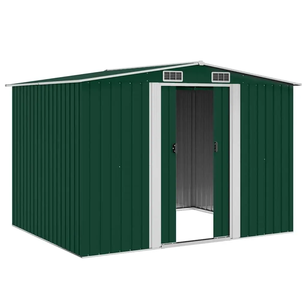Garden Storage Shed Metal Green with Double Sliding Doors 257x205x178cm