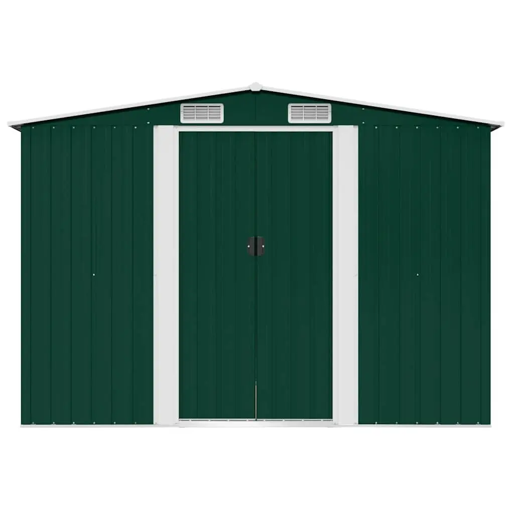 Garden Storage Shed Metal Green with Double Sliding Doors 257x205x178cm