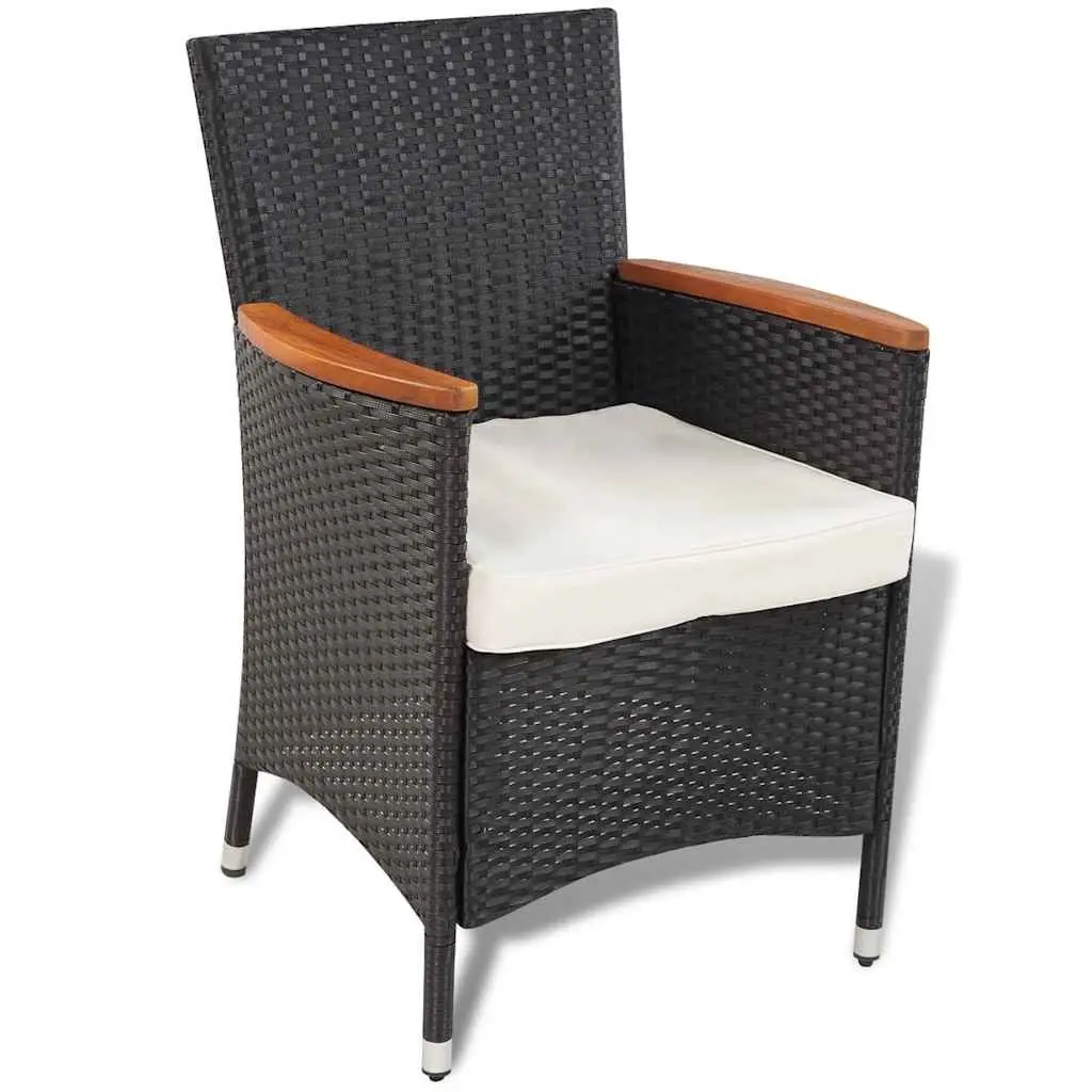 Outdoor Dining Set 9 Piece Poly Rattan Table with Acacia Wood Top and Cushions for Garden Patio