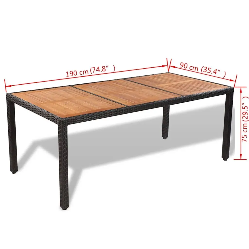 Outdoor Dining Set 9 Piece Poly Rattan Table with Acacia Wood Top and Cushions for Garden Patio