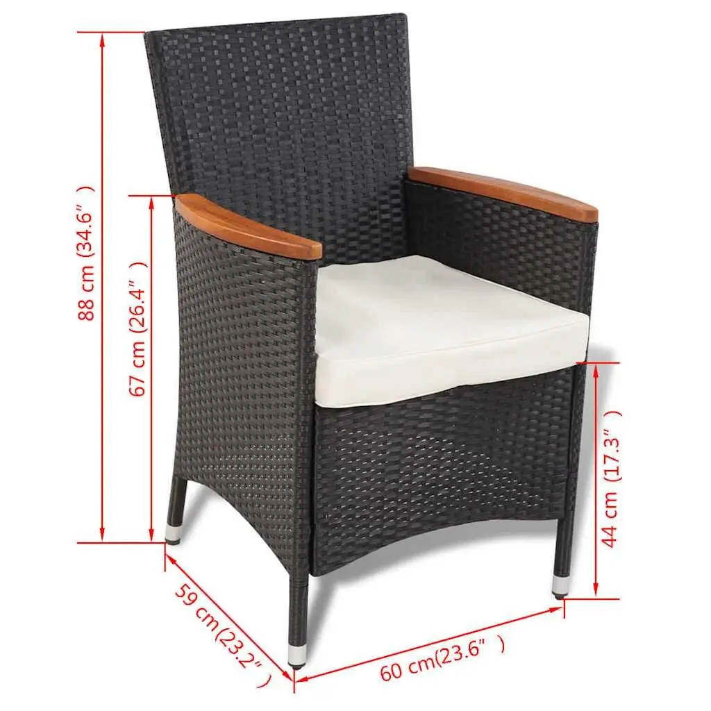 Outdoor Dining Set 9 Piece Poly Rattan Table with Acacia Wood Top and Cushions for Garden Patio