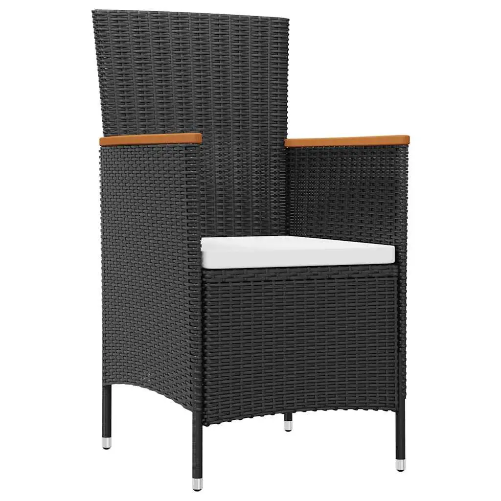 7 Piece Outdoor Dining Set Poly Rattan Table with 6 Garden Chairs and Cushions Black