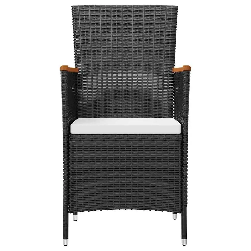 7 Piece Outdoor Dining Set Poly Rattan Table with 6 Garden Chairs and Cushions Black