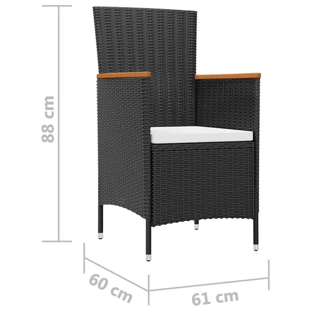 7 Piece Outdoor Dining Set Poly Rattan Table with 6 Garden Chairs and Cushions Black