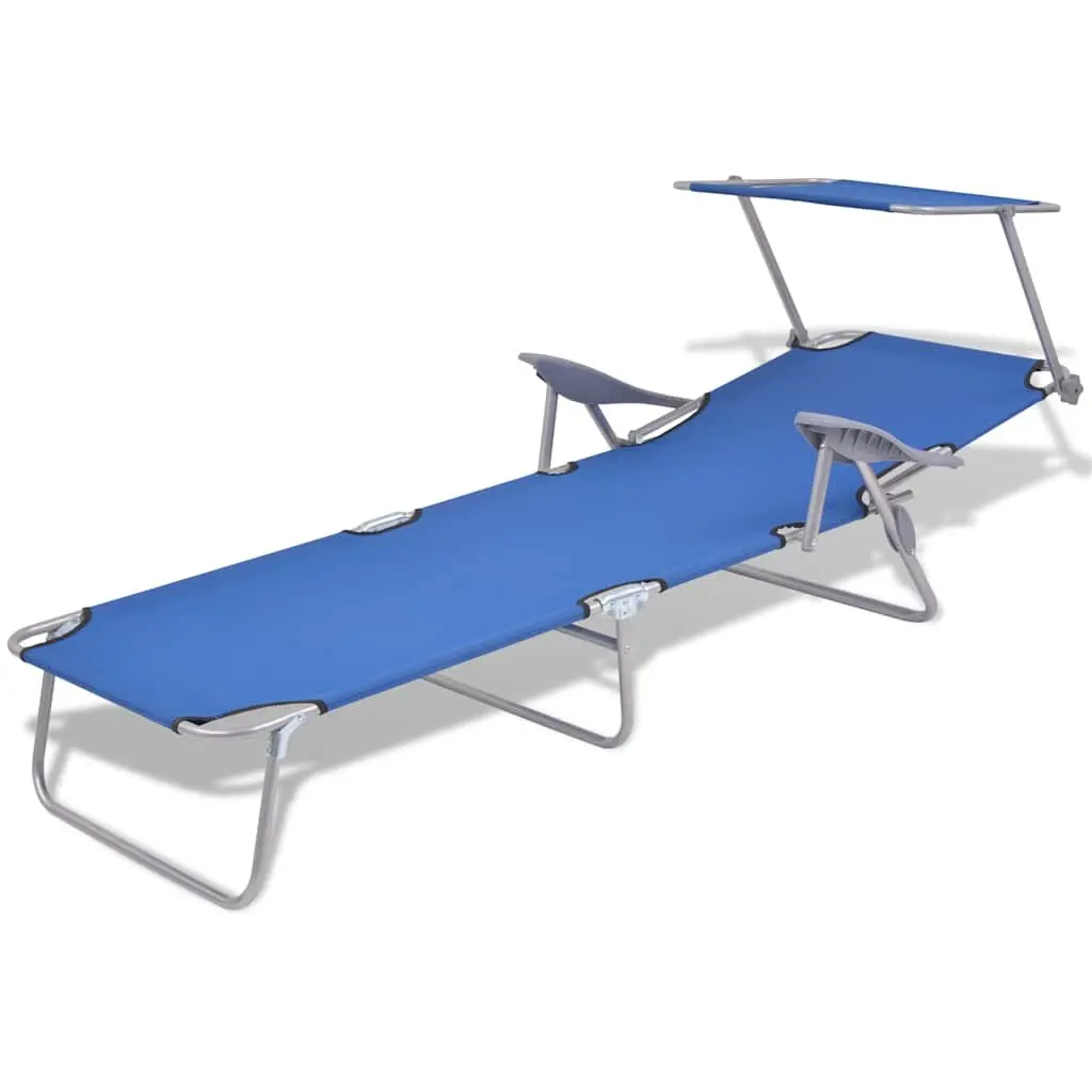 Adjustable Beach Chair Foldable Sun Lounger with Canopy Steel Frame Outdoor Relaxation Blue