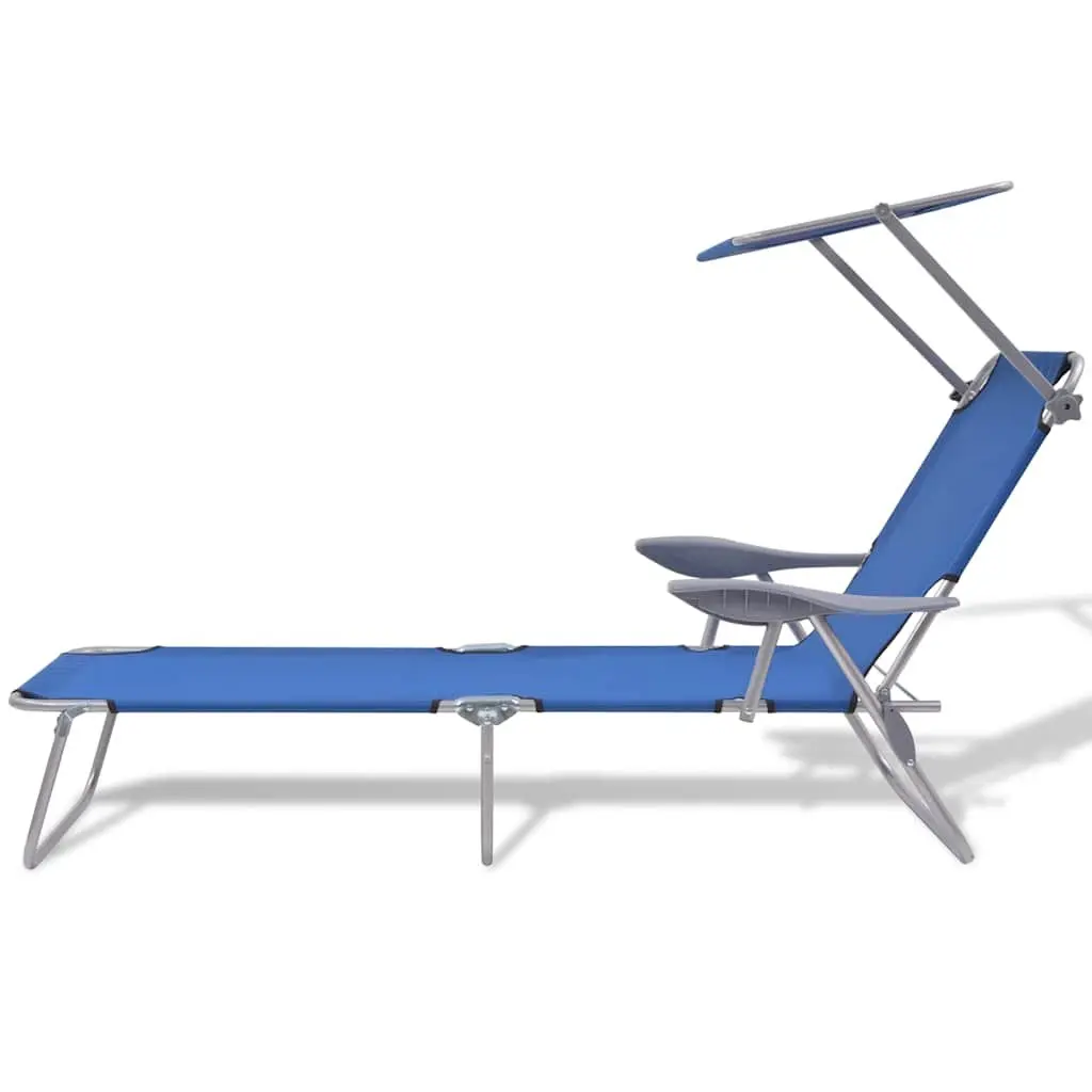 Adjustable Beach Chair Foldable Sun Lounger with Canopy Steel Frame Outdoor Relaxation Blue