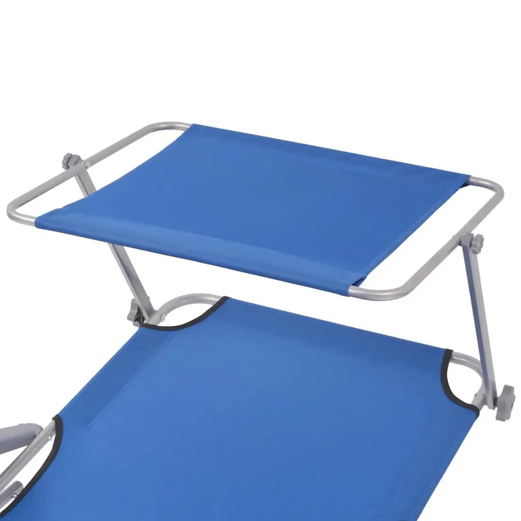 Adjustable Beach Chair Foldable Sun Lounger with Canopy Steel Frame Outdoor Relaxation Blue