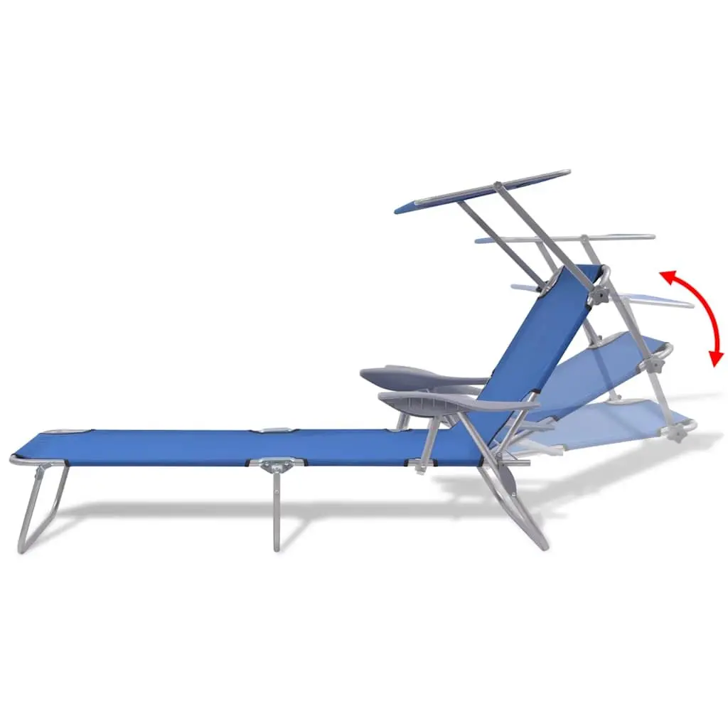 Adjustable Beach Chair Foldable Sun Lounger with Canopy Steel Frame Outdoor Relaxation Blue
