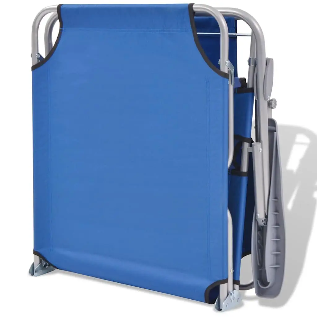 Adjustable Beach Chair Foldable Sun Lounger with Canopy Steel Frame Outdoor Relaxation Blue