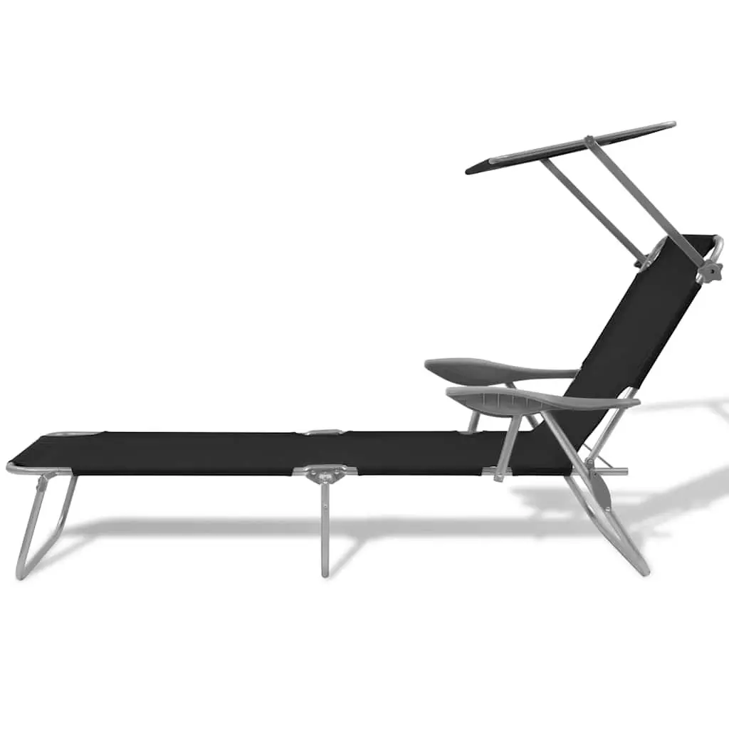 Outdoor Lounge Chair with Adjustable Canopy Foldable Sun Lounger Black