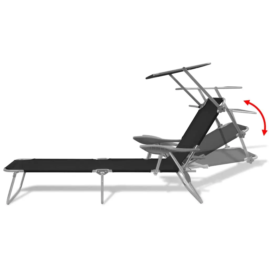 Outdoor Lounge Chair with Adjustable Canopy Foldable Sun Lounger Black
