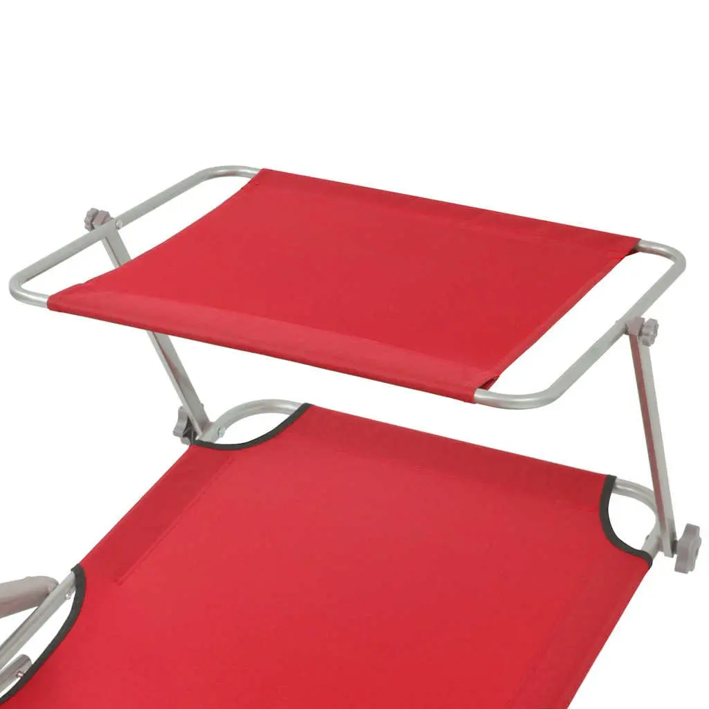 Sun Lounger Adjustable Canopy Foldable Red Outdoor Chair