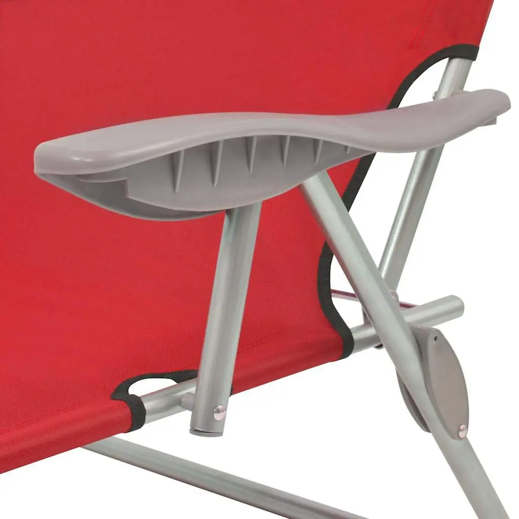 Sun Lounger Adjustable Canopy Foldable Red Outdoor Chair