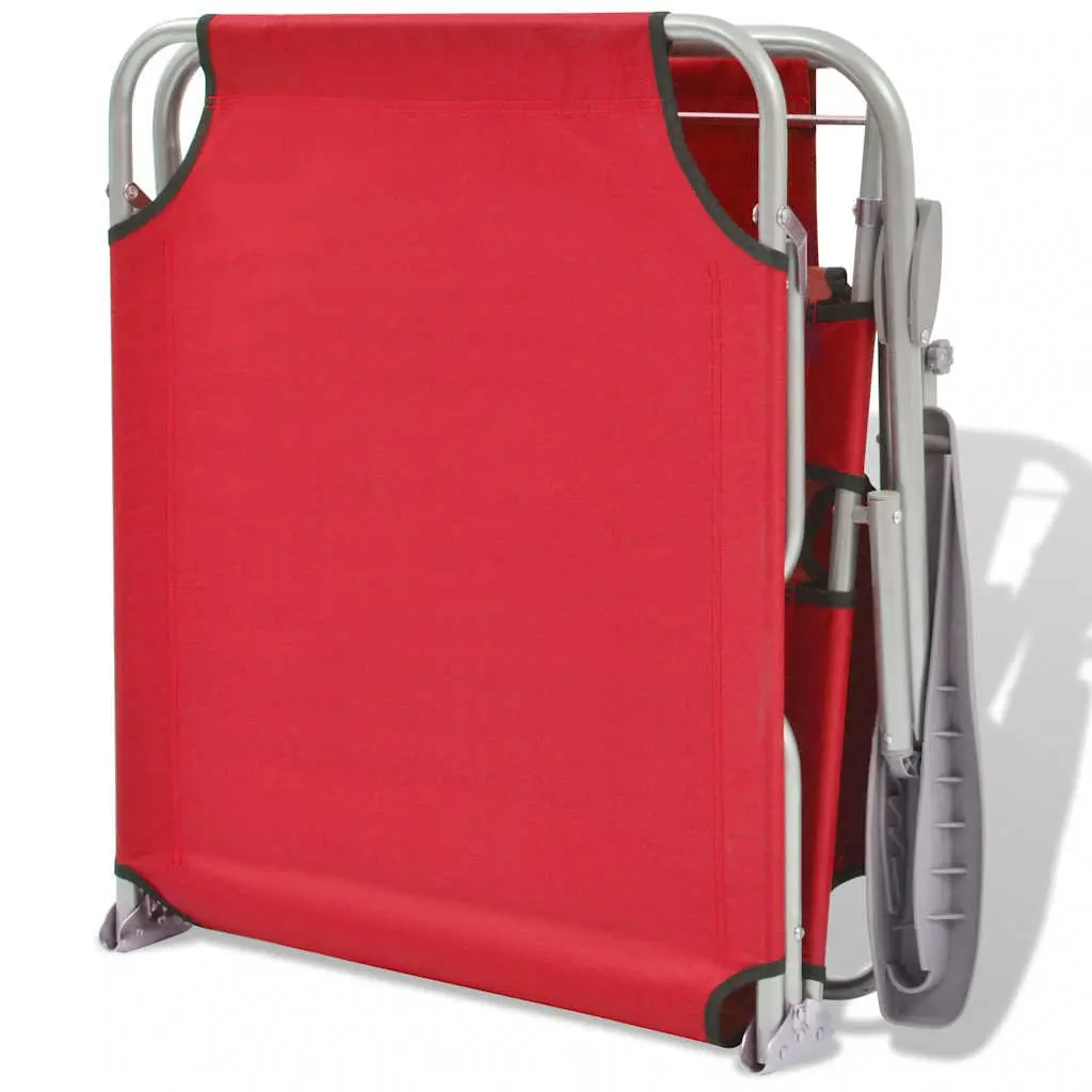Sun Lounger Adjustable Canopy Foldable Red Outdoor Chair
