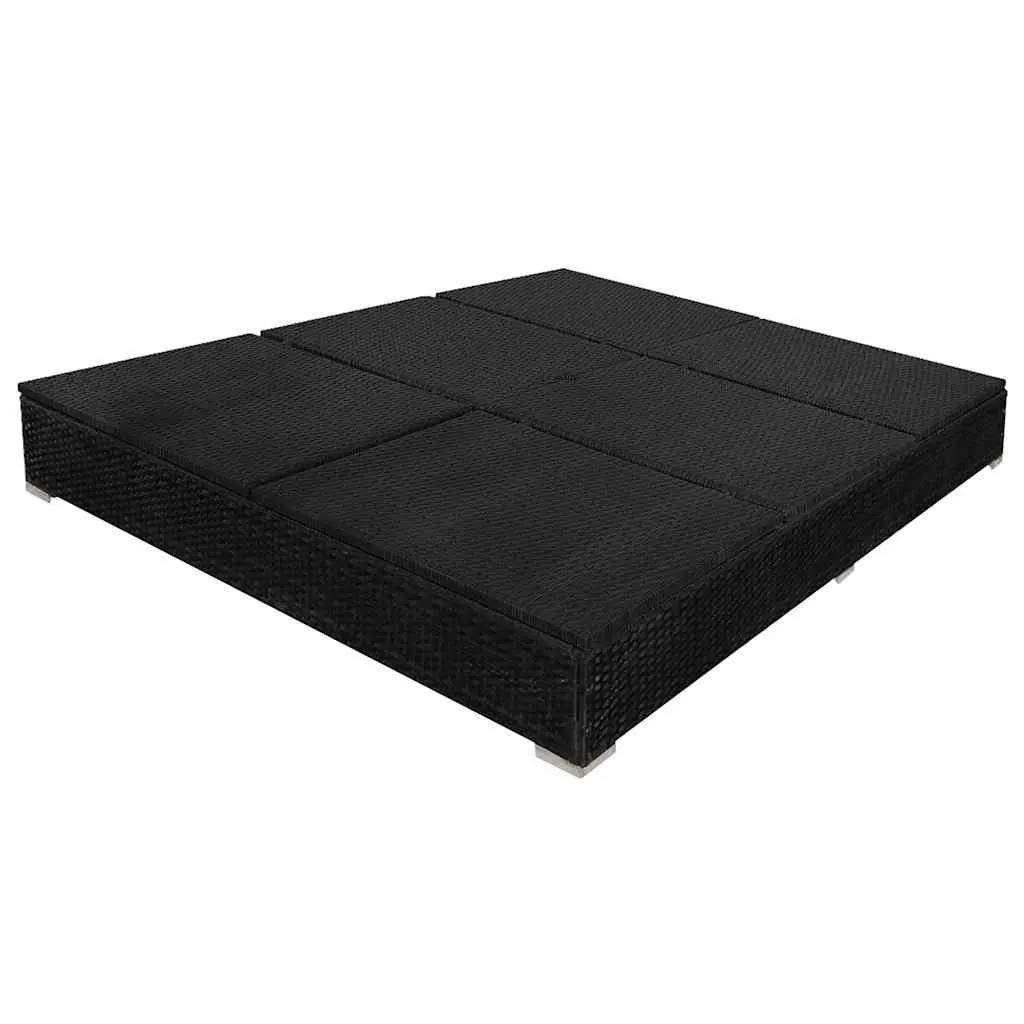 Outdoor Lounge Bed Adjustable for 2 People PE Rattan Daybed with Umbrella