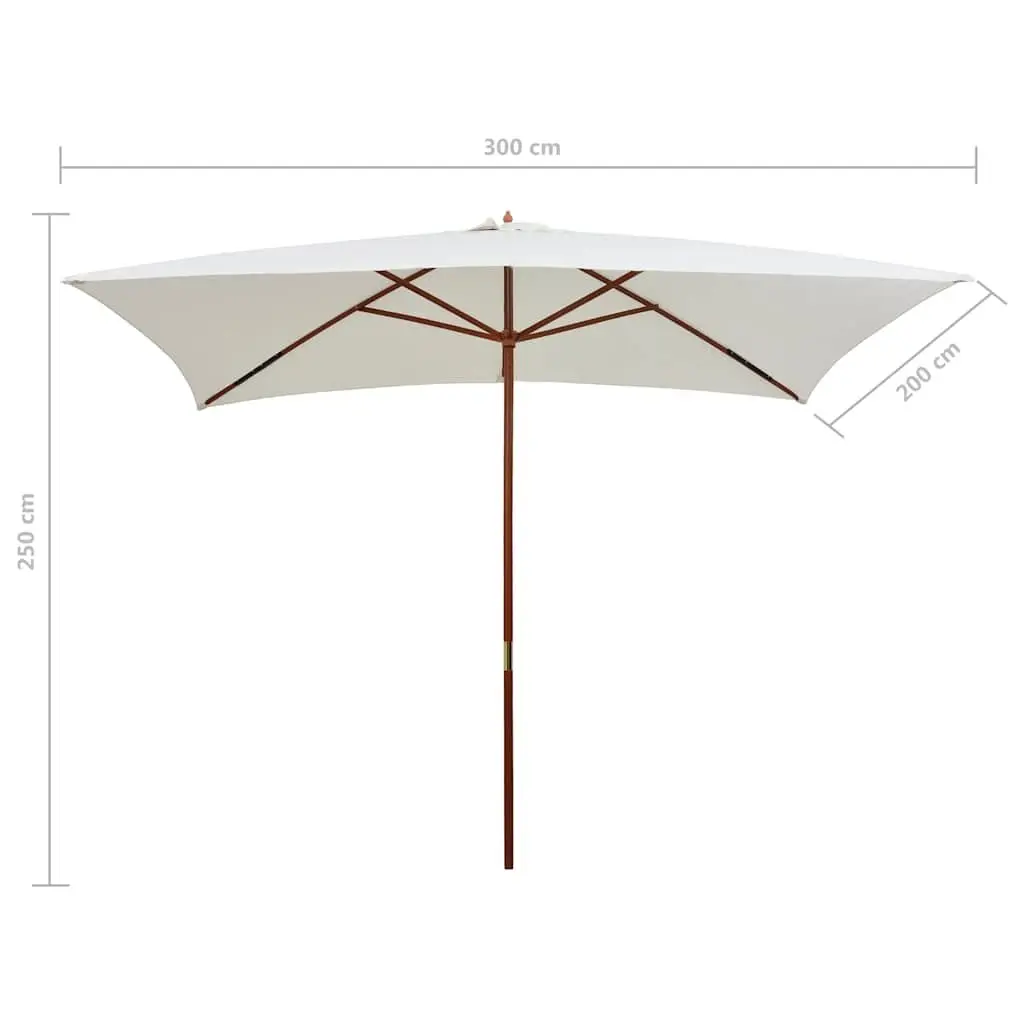 Garden Parasol 200x300 cm Wooden Pole Sun Shade Patio Outdoor Umbrella White