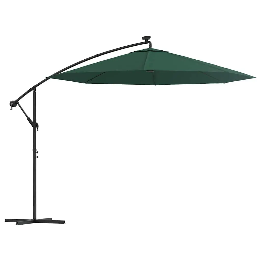 Hanging Garden Parasol 300 cm LED Lighting Green Outdoor Shade Canopy Crank