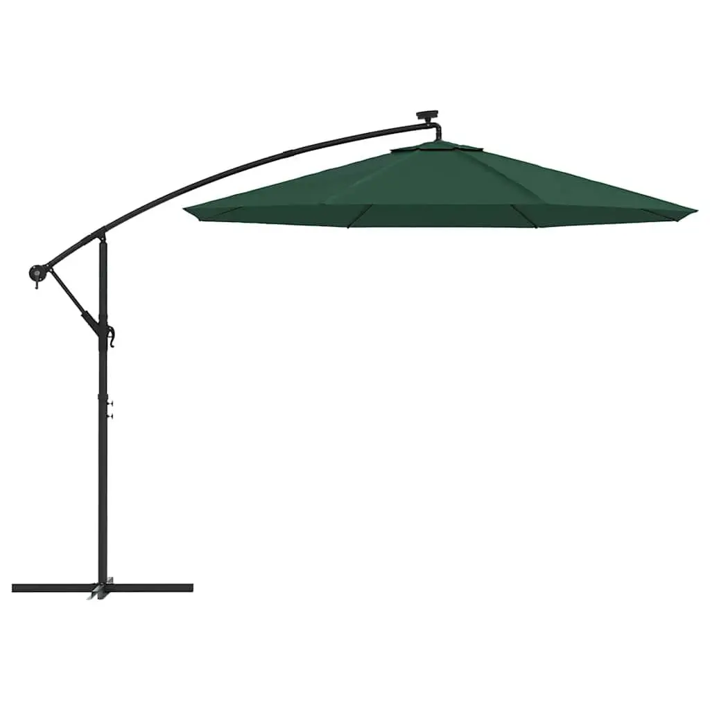 Hanging Garden Parasol 300 cm LED Lighting Green Outdoor Shade Canopy Crank