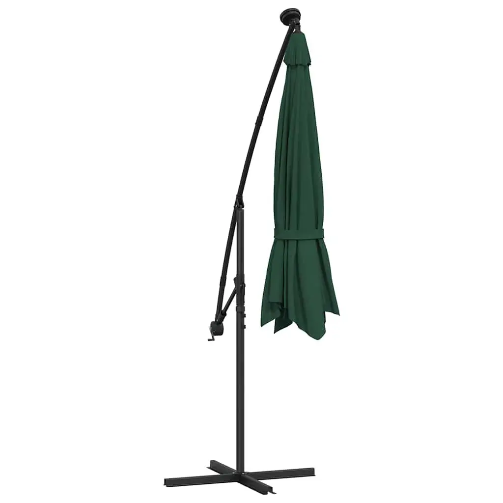 Hanging Garden Parasol 300 cm LED Lighting Green Outdoor Shade Canopy Crank