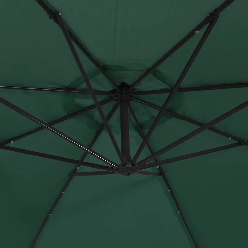 Hanging Garden Parasol 300 cm LED Lighting Green Outdoor Shade Canopy Crank