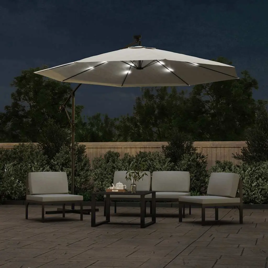 Hanging Garden Parasol Solar Powered LED Lighting 300cm Outdoor Umbrella