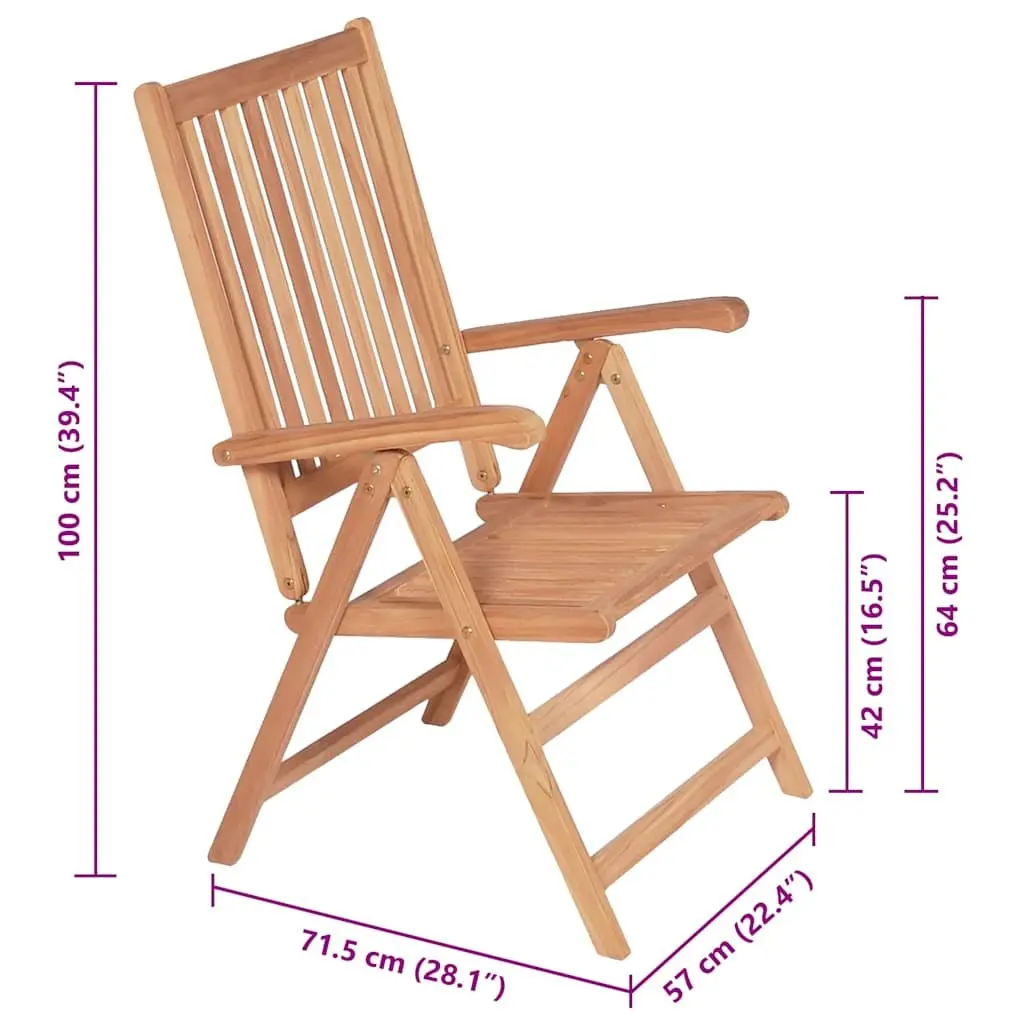 Reclining Garden Chairs Folding Teak Wood 2 Piece