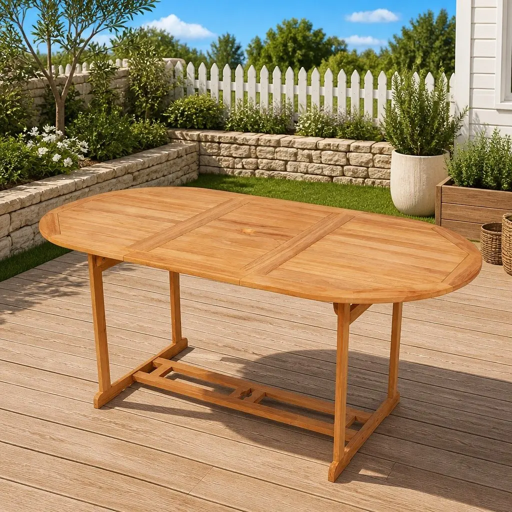 Teak Wood Outdoor Dining Table 180x90x75cm Brown Weather Resistant Garden Furniture