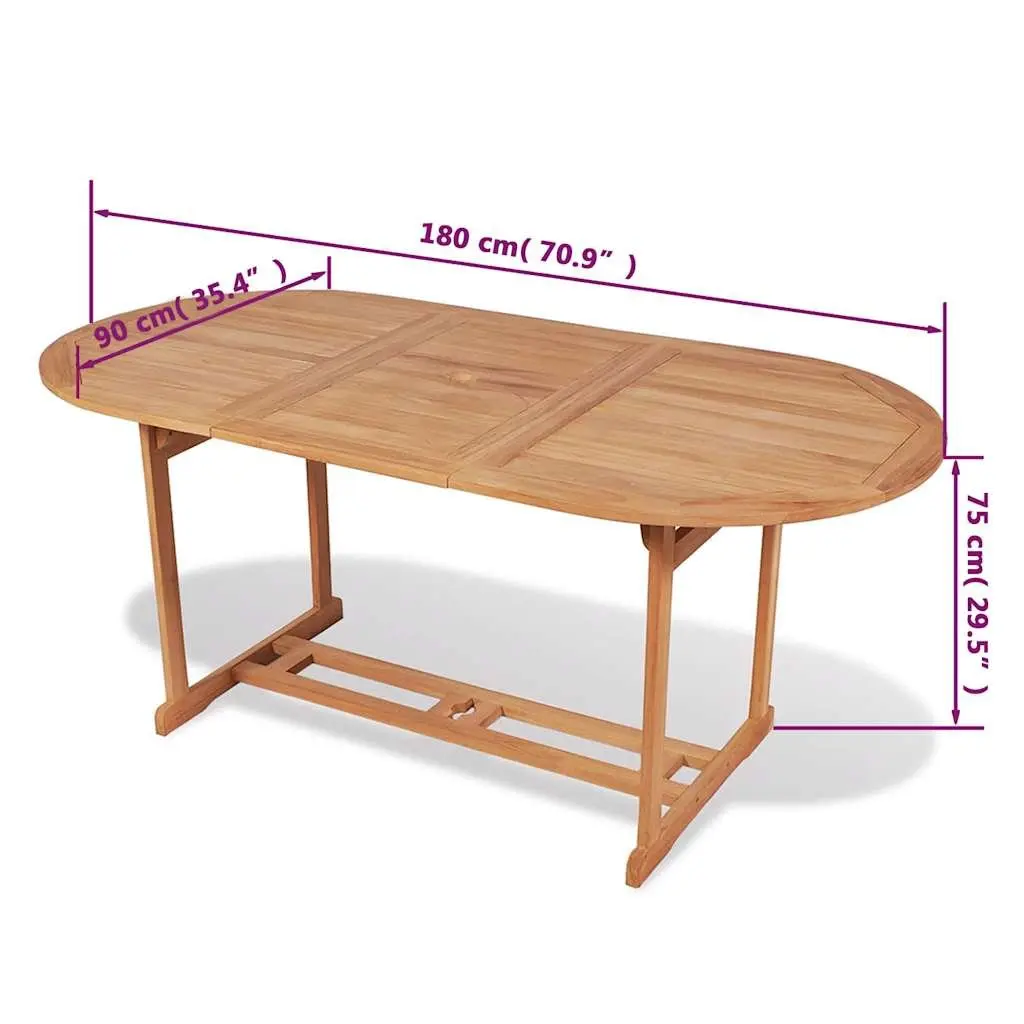 Teak Wood Outdoor Dining Table 180x90x75cm Brown Weather Resistant Garden Furniture
