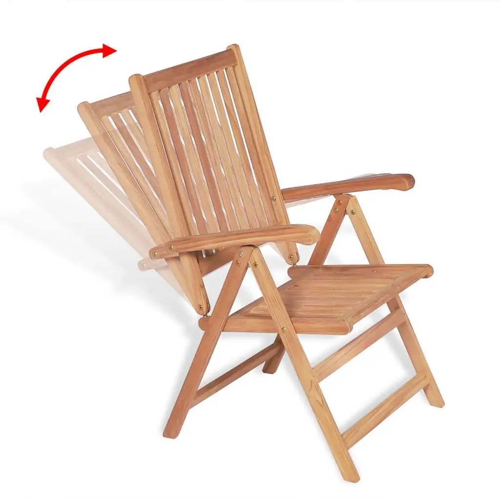 Outdoor Dining Set Teak Wood 7 Piece Folding Reclining Armchairs