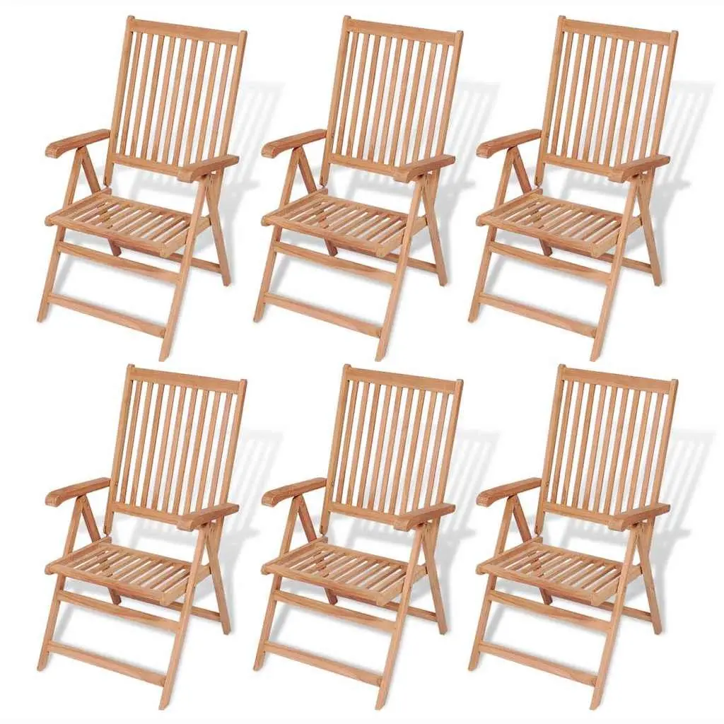 Outdoor Dining Set Teak Wood 7 Piece Folding Reclining Armchairs