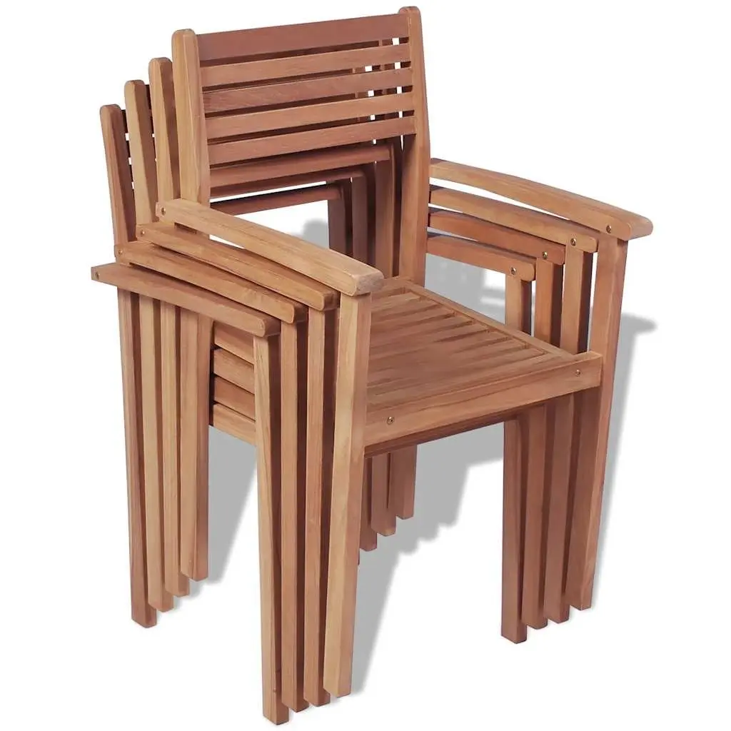 Stackable Outdoor Chairs Teak Wood Brown 4 Piece Set