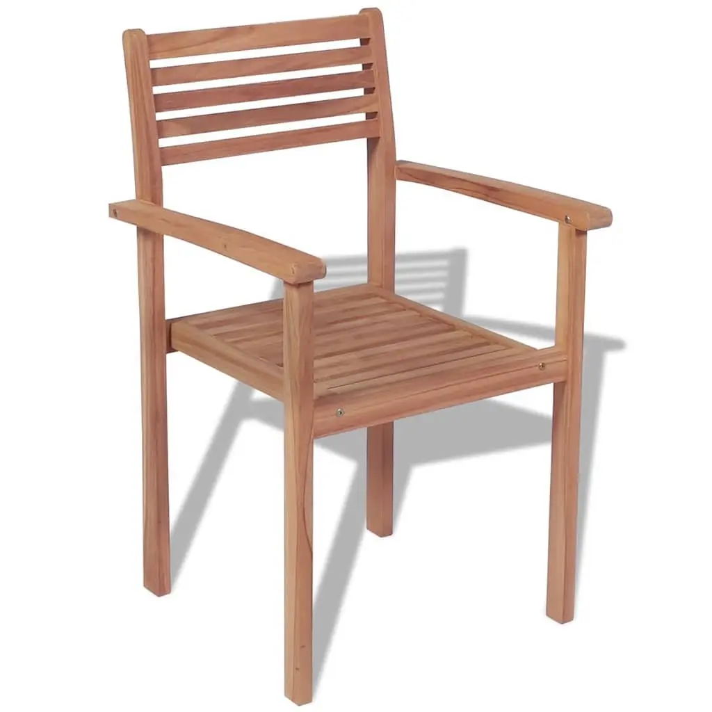 Stackable Outdoor Chairs Teak Wood Brown 4 Piece Set